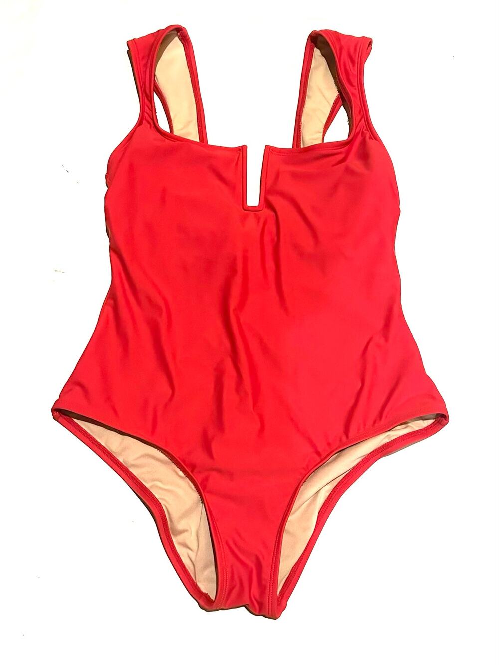 Kona Sol Size L Red One Piece Swimsuit Tapered Straps Deep Notch Neckline